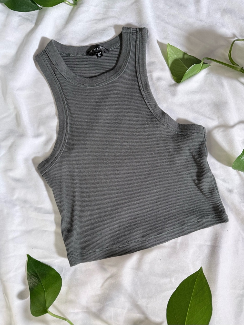Dynamite Ribbed Dark Teal Cropped Tank | Size XS